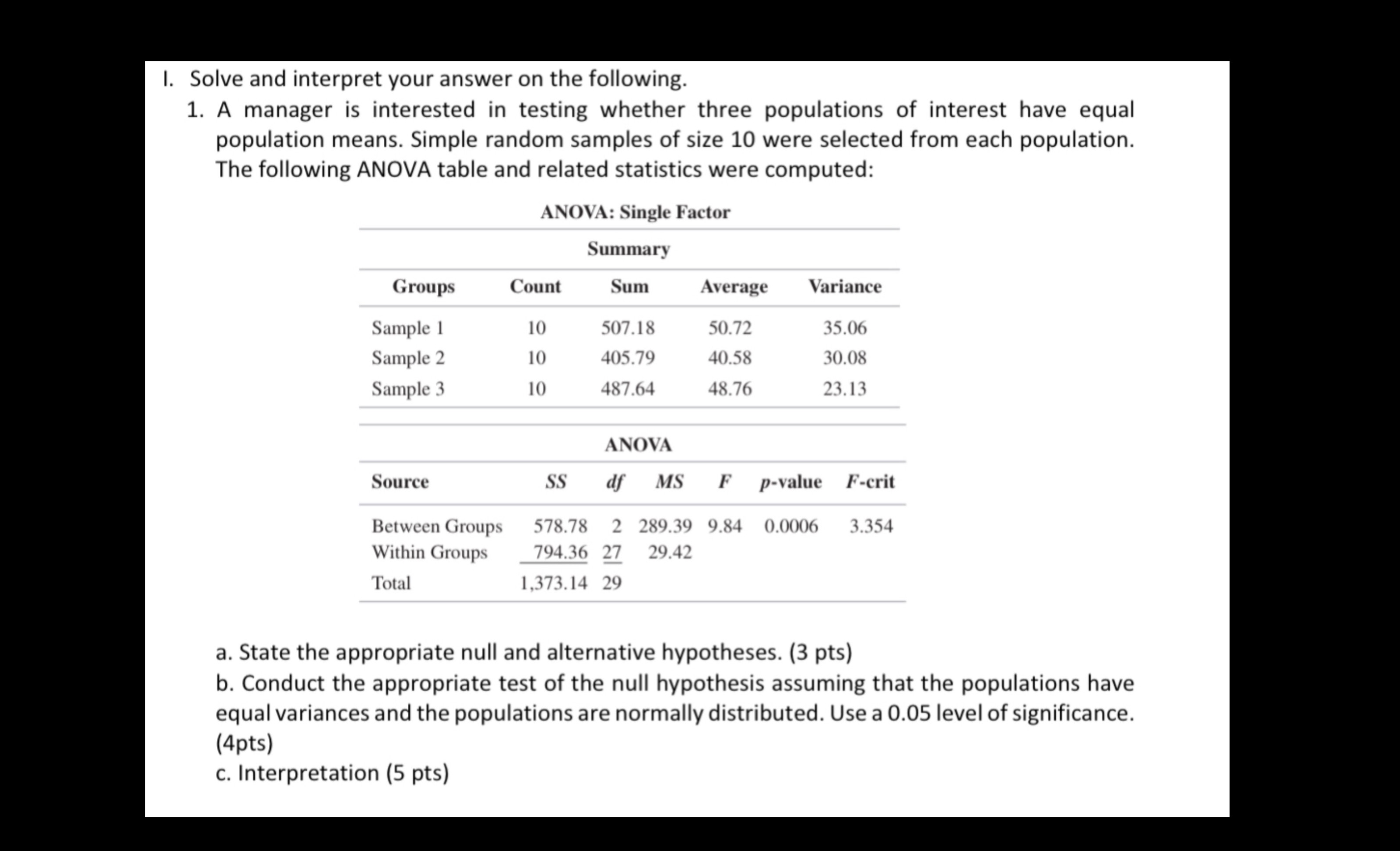 solve and show solution 1. Solve and interpret your answer on the
