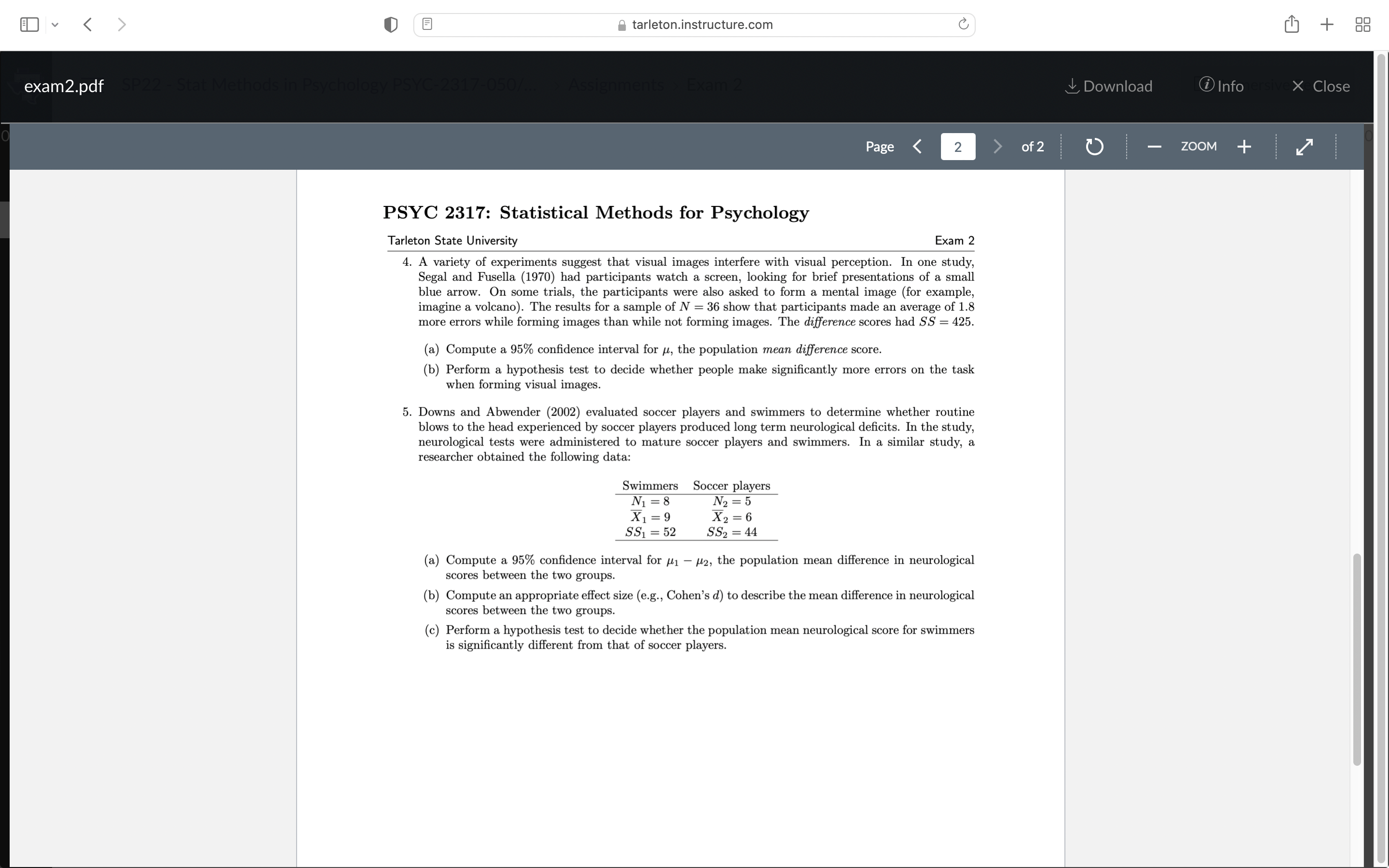  tarleton.instructure.com C + 88 exam2.pdf & Download Info X Close Page