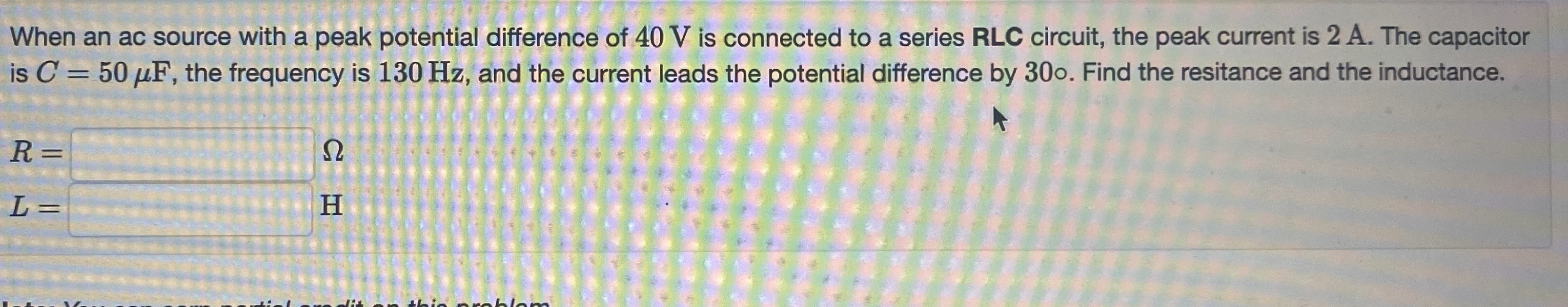  When an ac source with a peak potential difference of 40