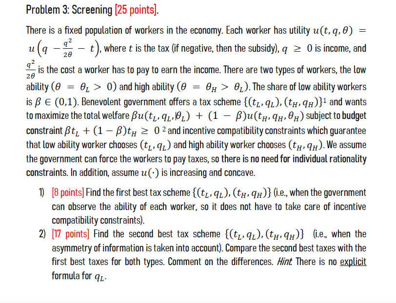  Problem 3: Screening [25 points]. There is a tted population of