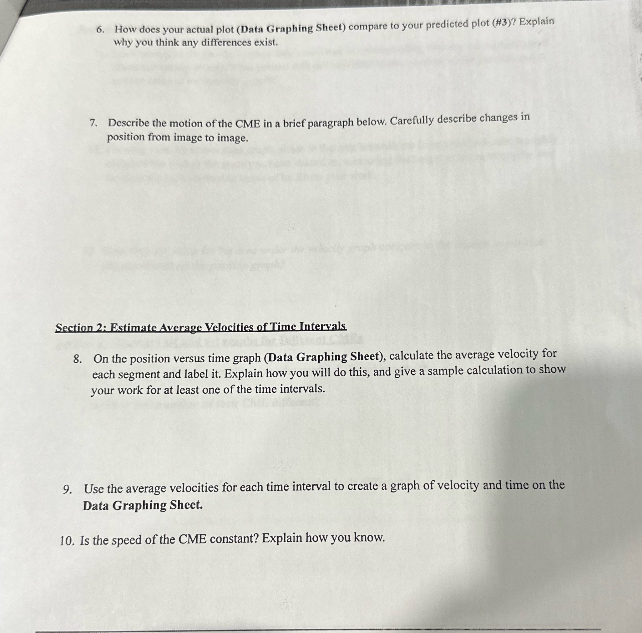  6. How does your actual plot (Data Graphing Sheet) compare to