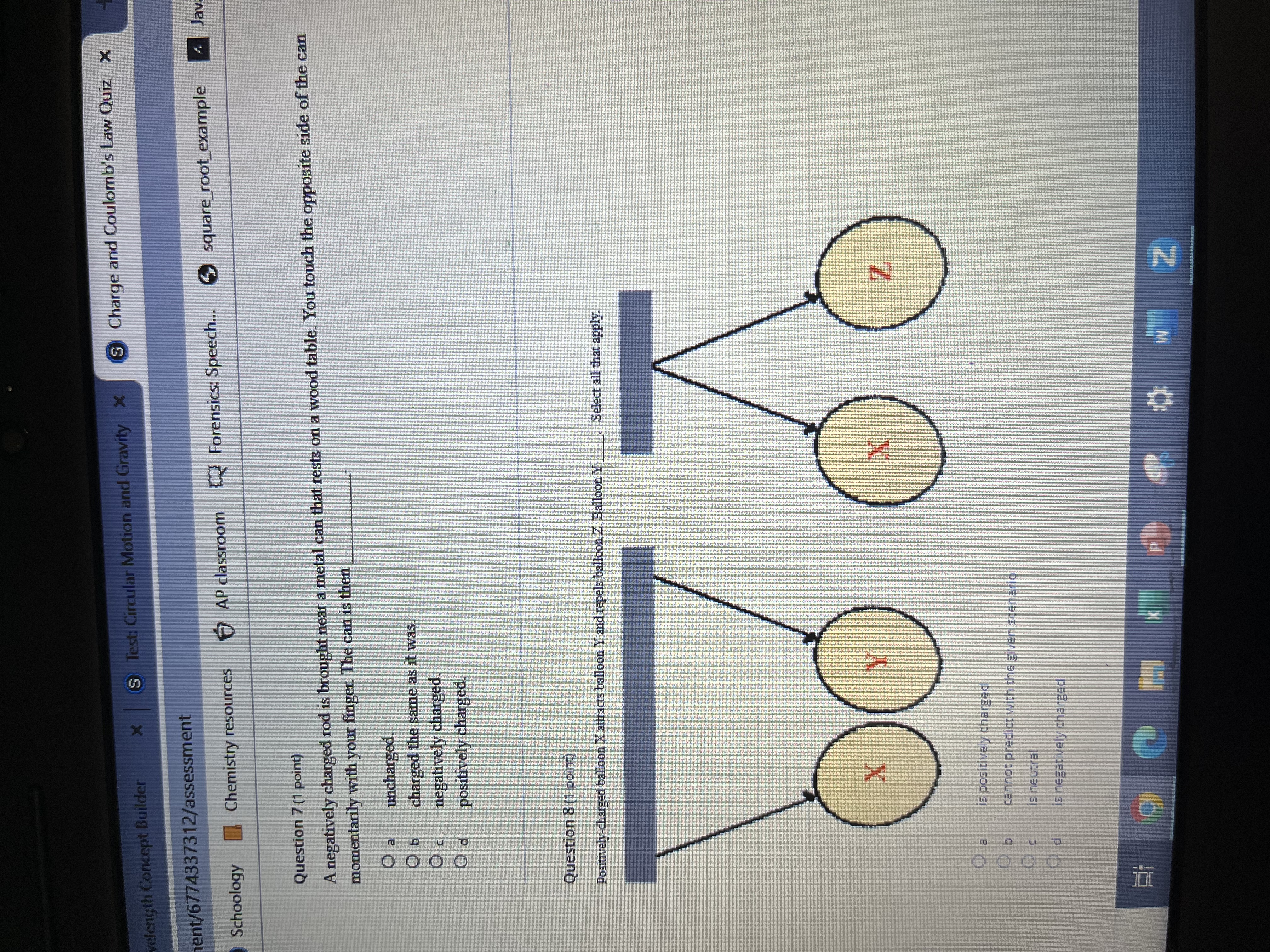 below. Balloon X will balloon Y. Balloon X Balloon Y O a