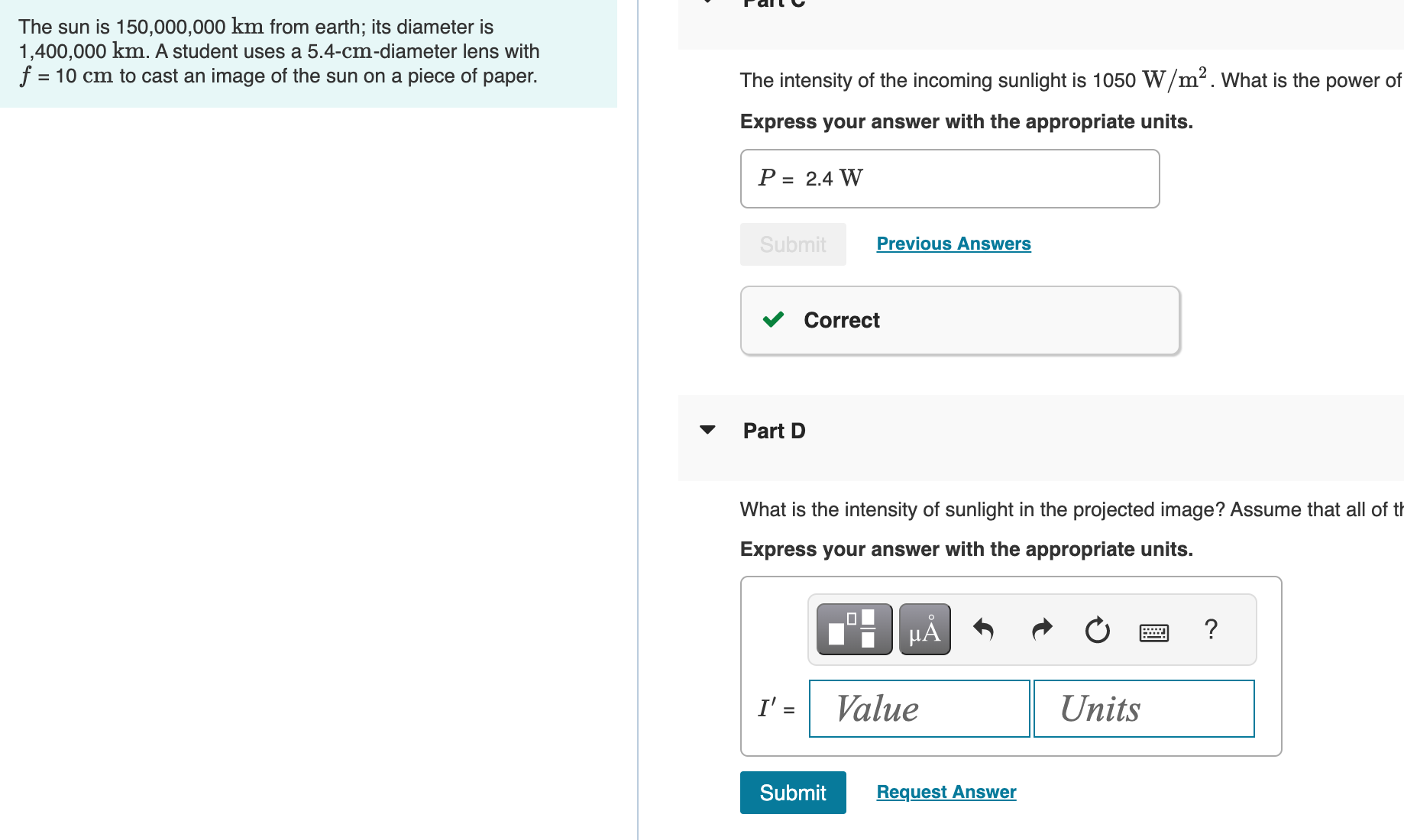 I need help on Part D. Please explain step-by-step. Thank you! The
