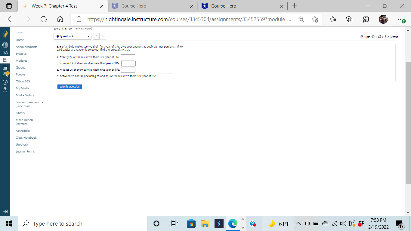  Week 7: Chapter 4 Test X *Course Hero X Course Hero