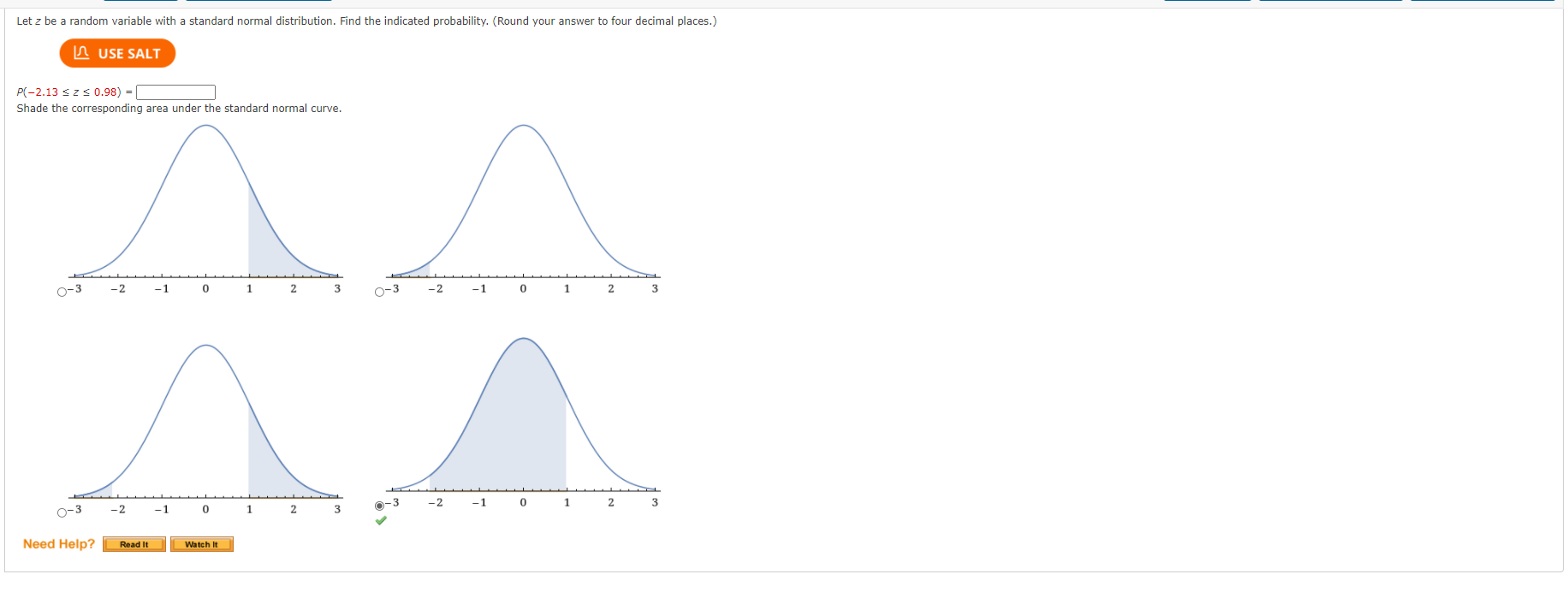 LA USE SALT P(z S - 2.00) = | Shade the corresponding