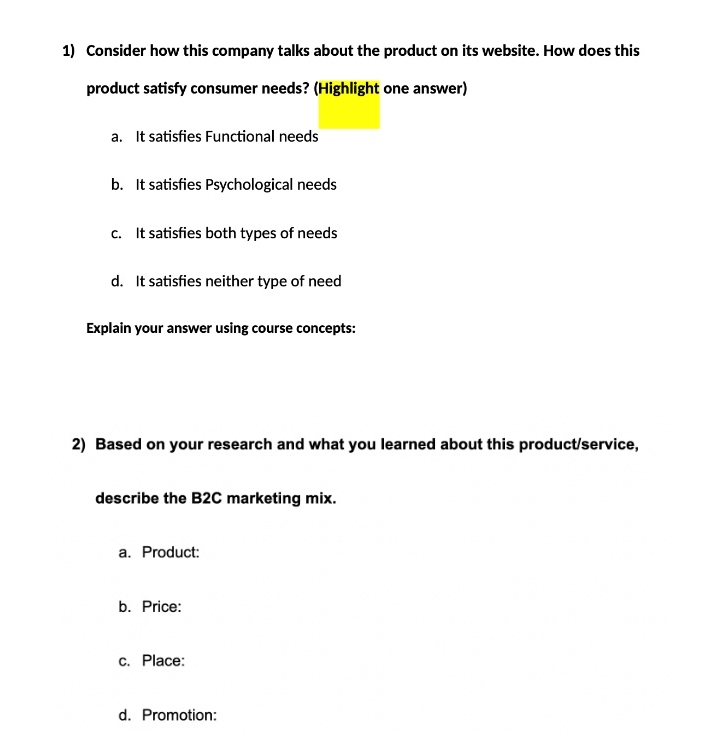 please answer 1) Consider how this company talks about the product on