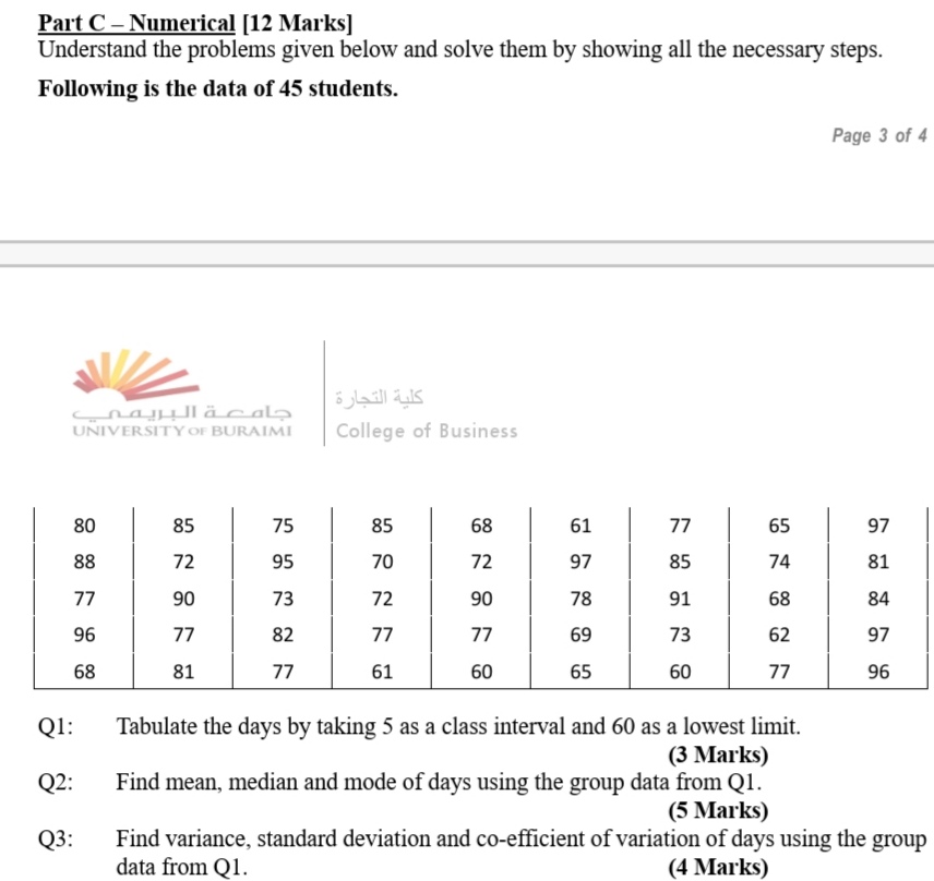  Part C Numerical [12 Marks] Understand the problems given below and