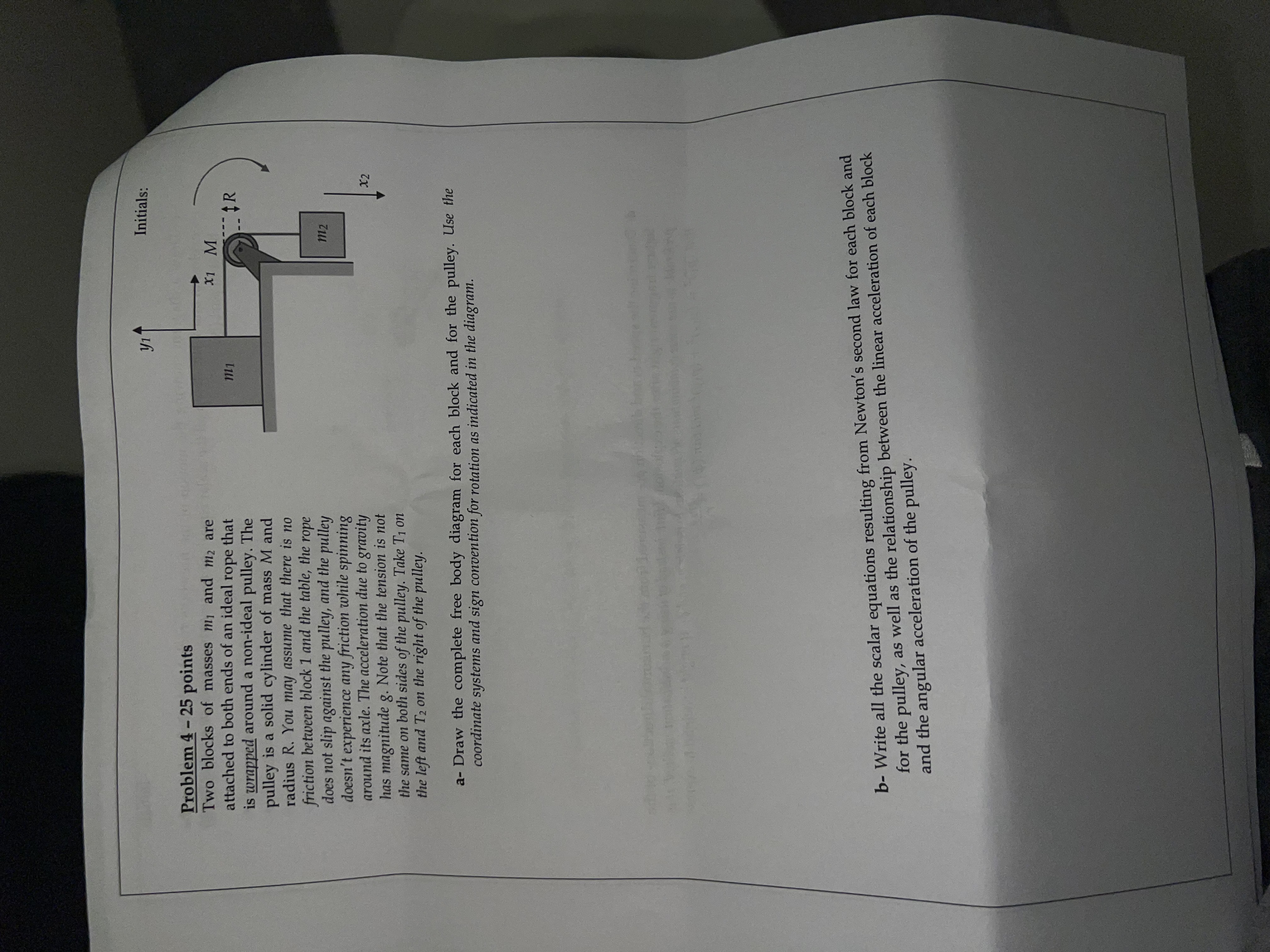  1/14 Initials: Problem 4 - 25 points Two blocks of masses