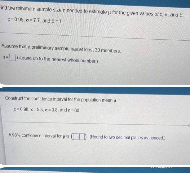  ind the minimum sample size n needed to estimate u for