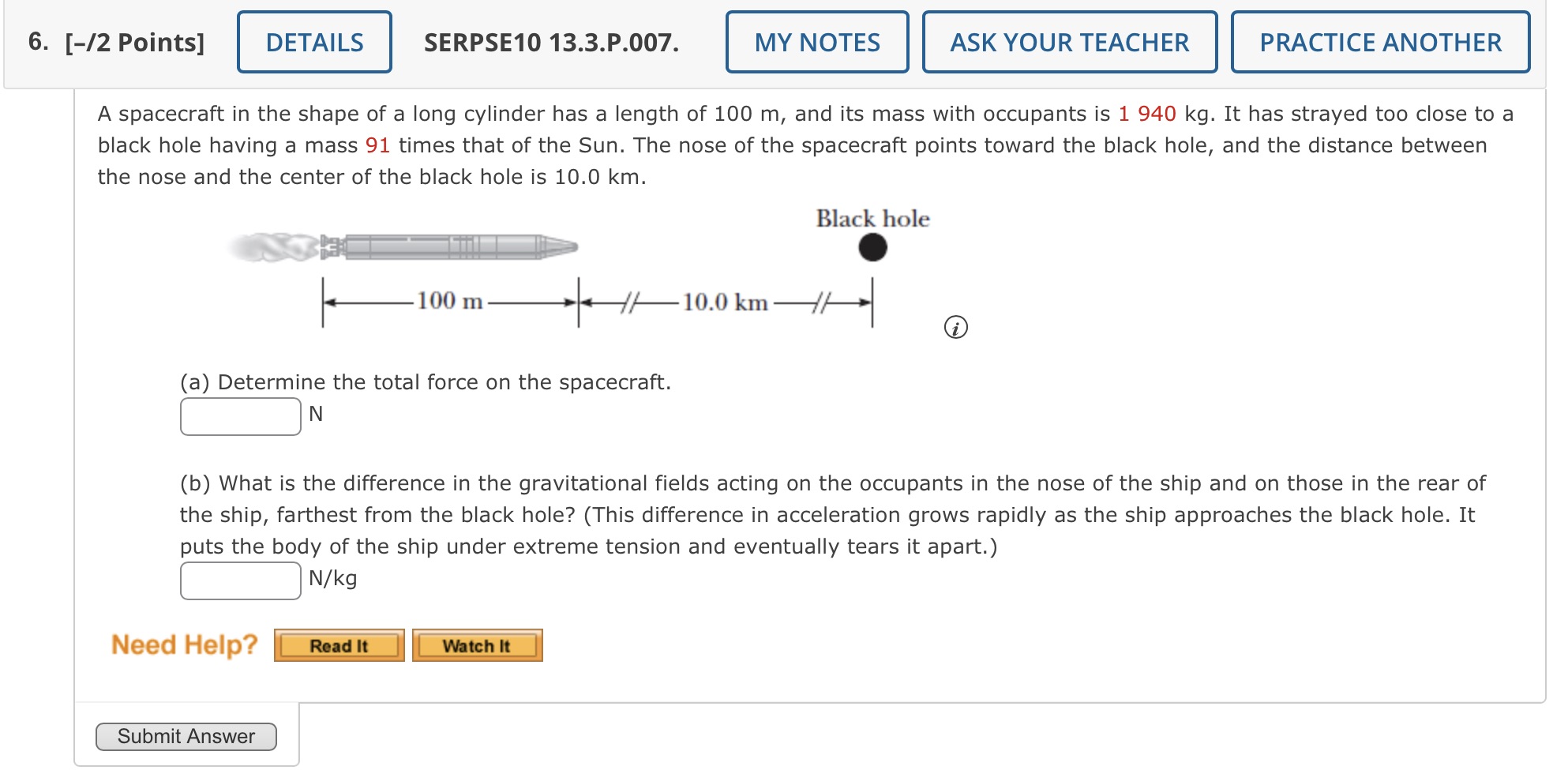 Please help me solve this problem 6. [-/2 Points] DETAILS SERPSE10 13.3.P.007.