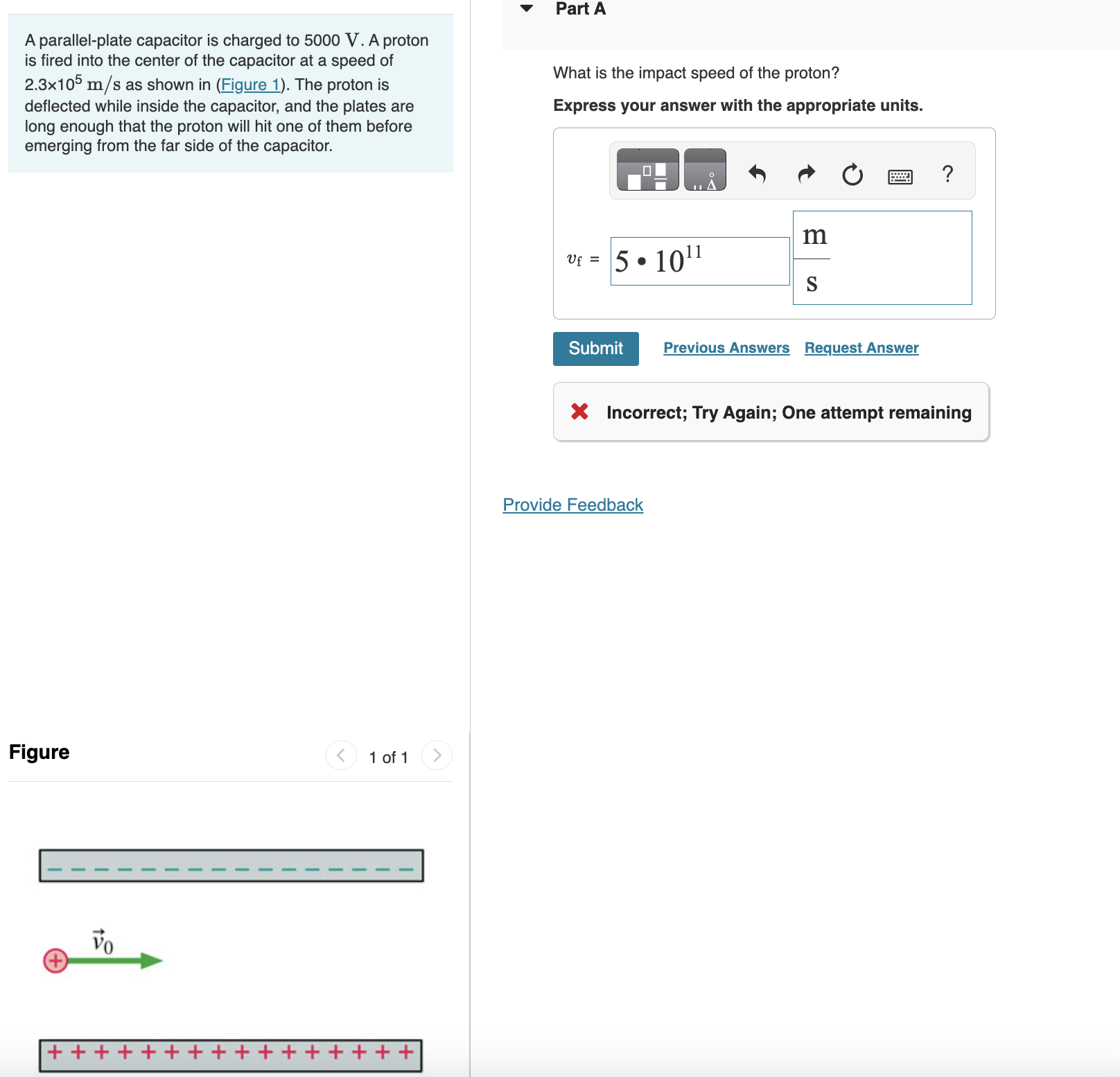 Part A A parallel-plate capacitor is charged to 5000 V. A
