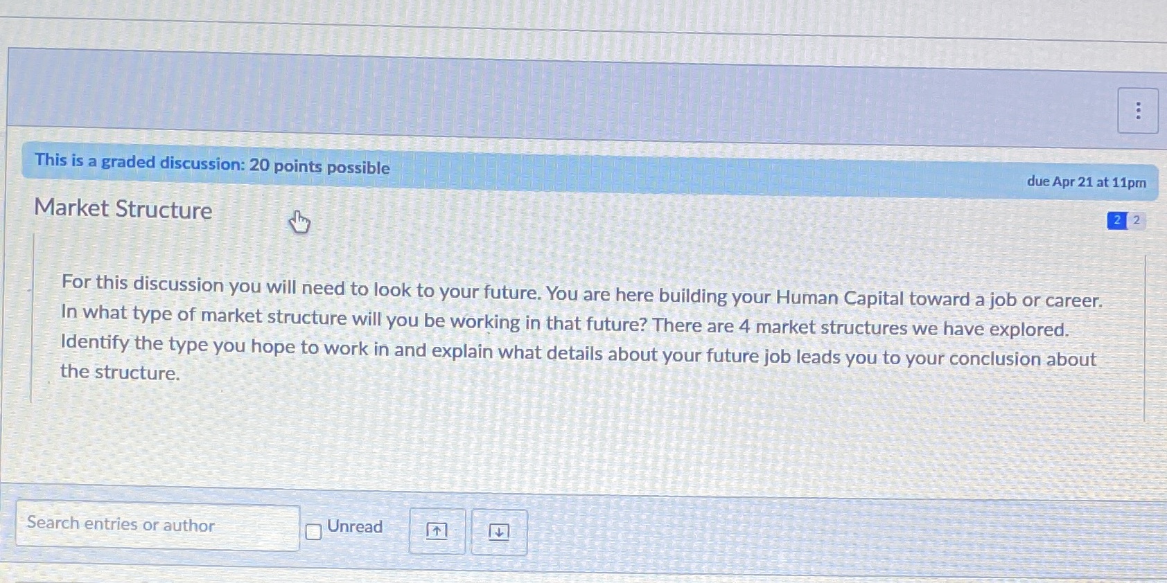 This is a graded discussion: 20 points possible due Apr 21