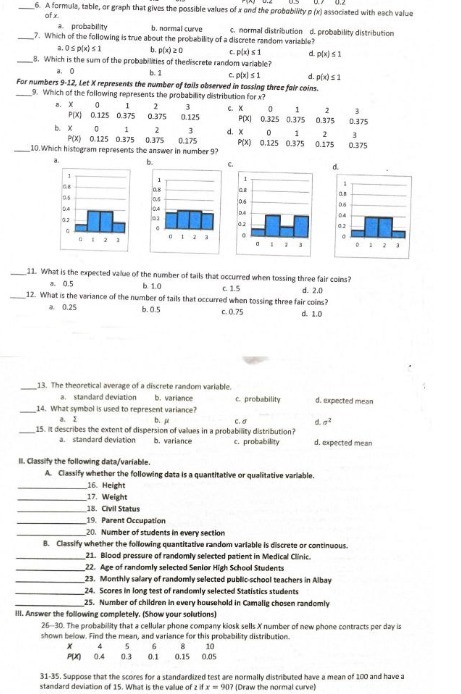 6. A formula, table, or graph that gives the possible values