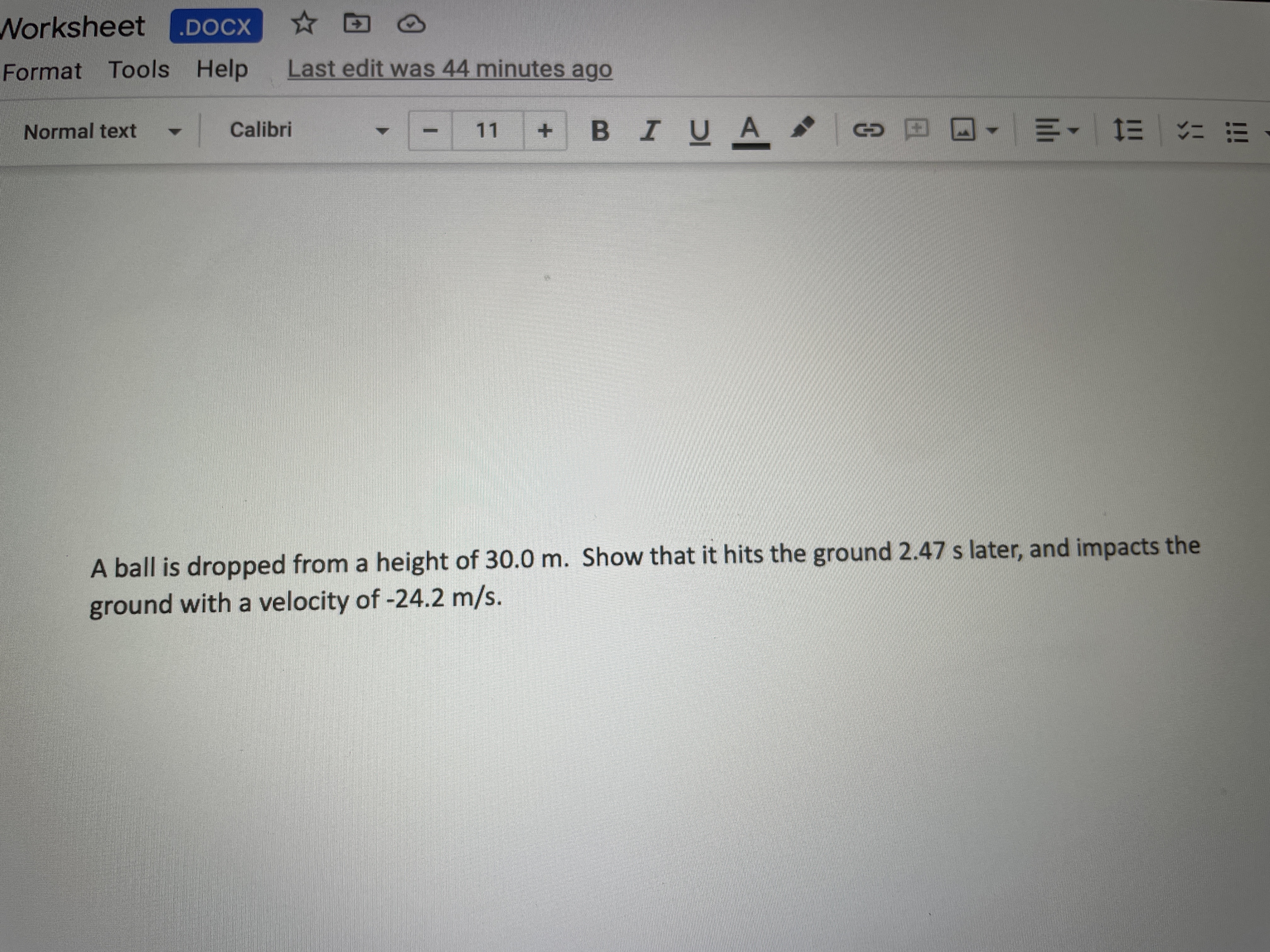Worksheet .DOCX Format Tools Help Last edit was 44 minutes ago