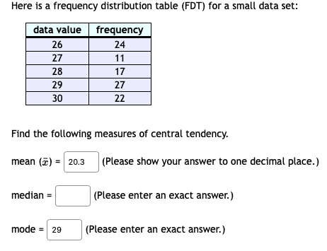  Here is a frequency distribution table (FDT) for a small data