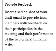  Provide feedback Insert a screen shot of your draft email to
