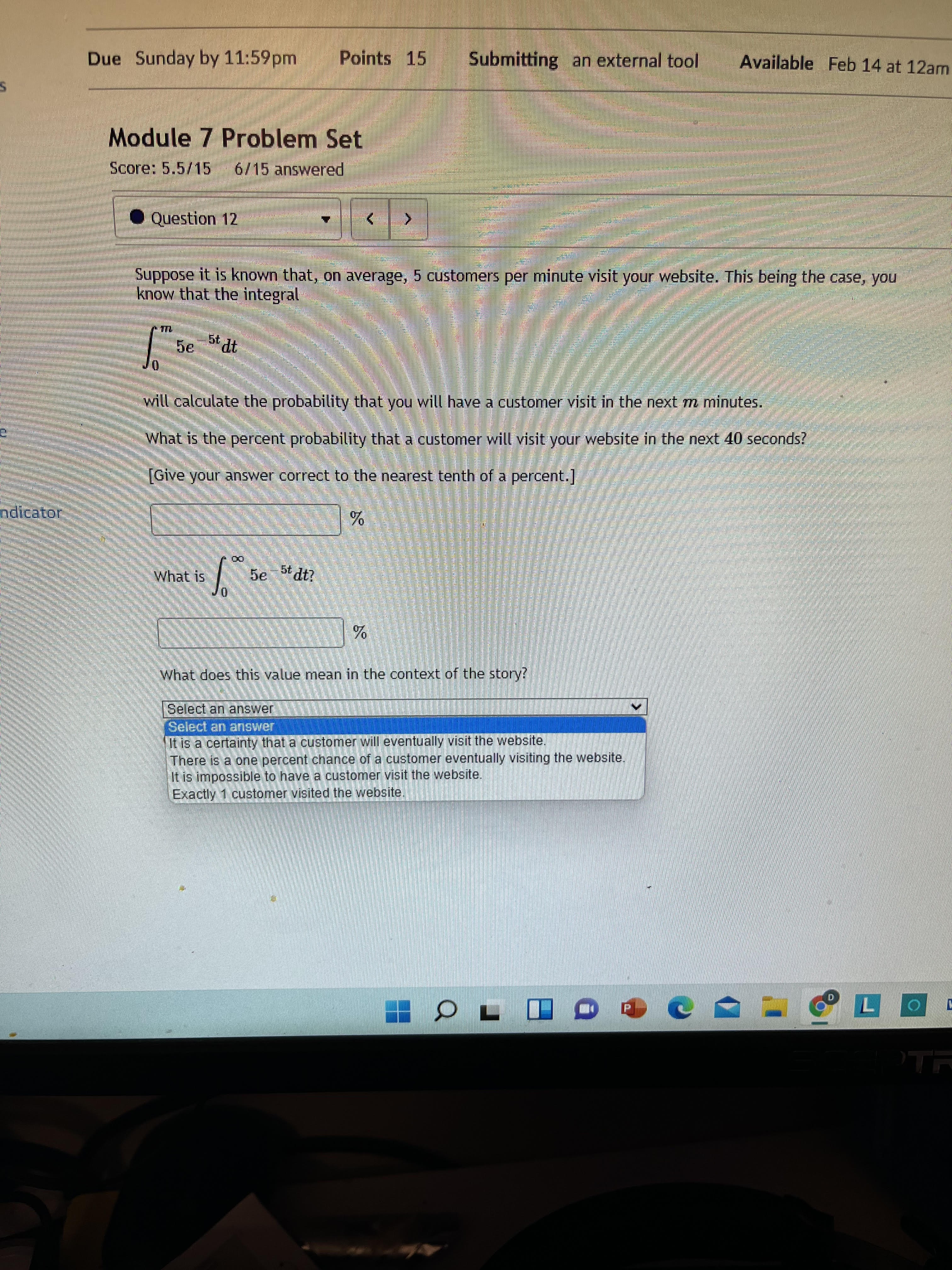 v Suppose it is known that, on average, 5 customers per minute