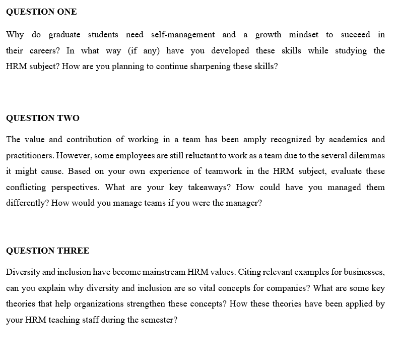  QUESTION ONE Why do graduate students need self-management and a growth