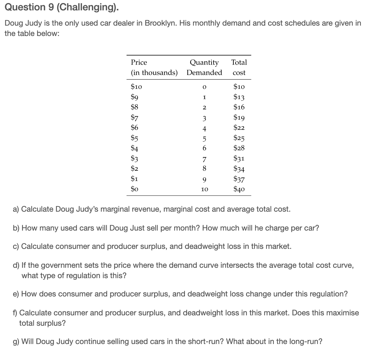 please help?!? Question 9 (Challenging). Doug Judy is the only used car