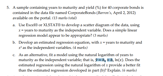  5. A sample containing years to maturity and yield (%) for