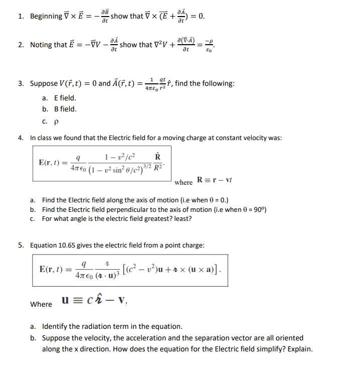  1. Beginning V X E = - " show that V