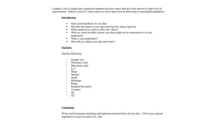 (Compile a list of sample data (numerical-numbers-not how many) that are at