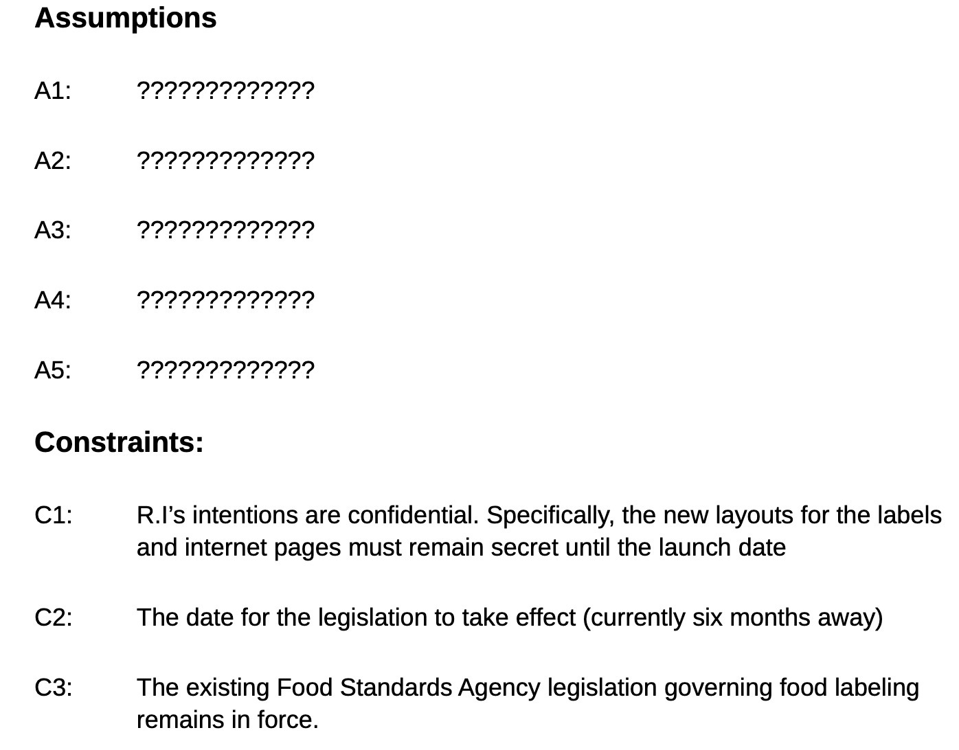 Assumptions A1: ????????????? A2: ????????????? A3: ????????????? A4: ????????????? A5: ?????????????