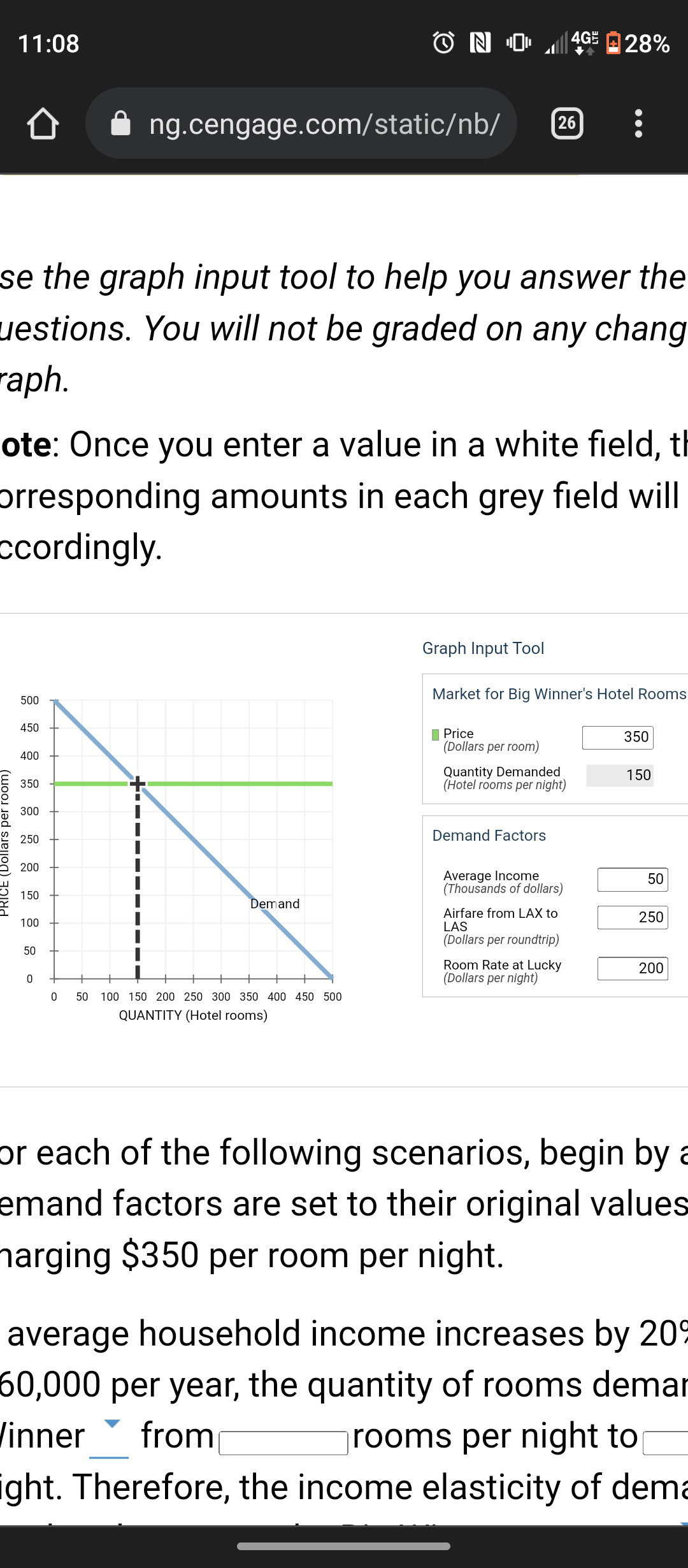 The following graph input tool shows the daily demand for hotel rooms