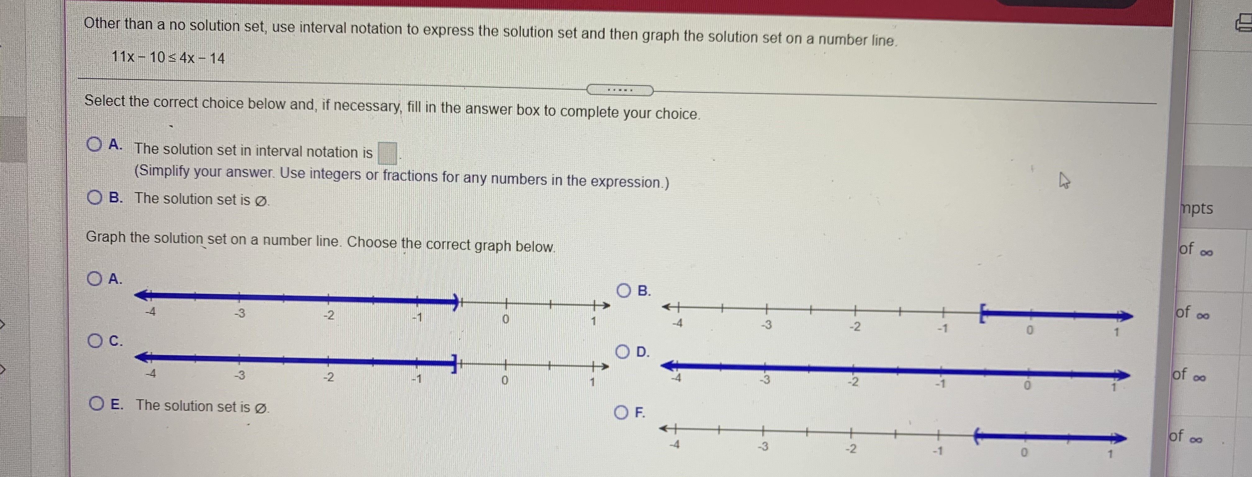  Other than a no solution set, use interval notation to express