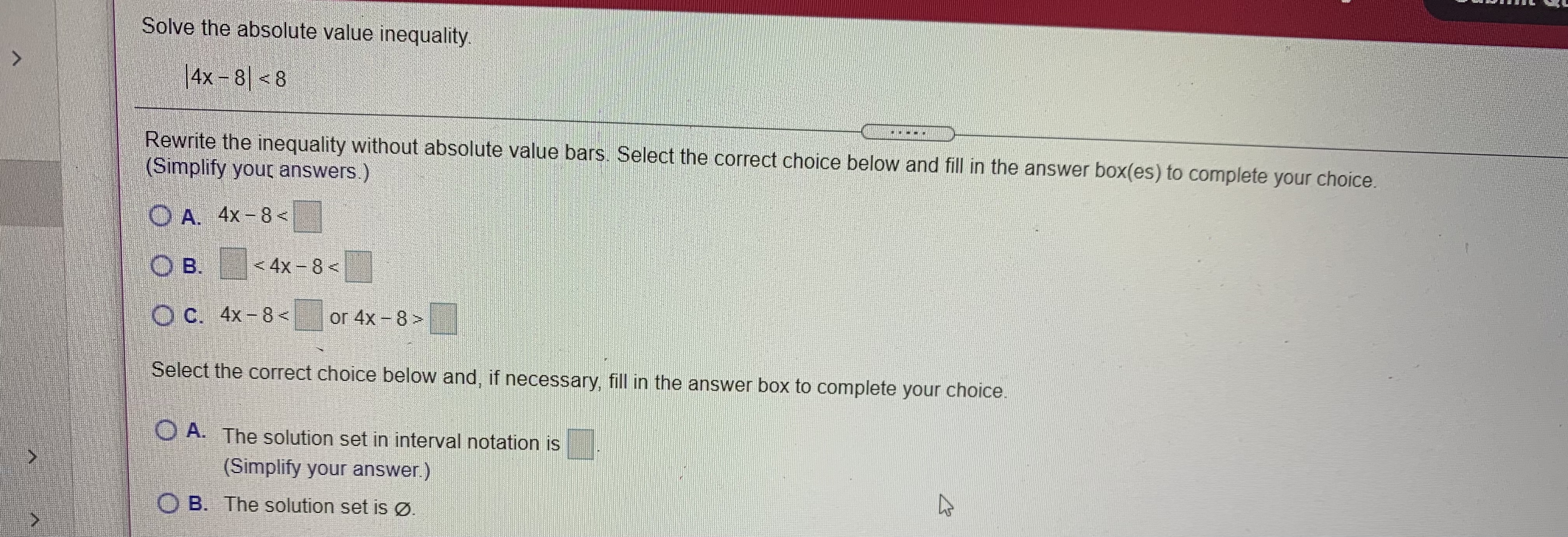 line. 11x - 10 = 4x - 14 Select the correct choice