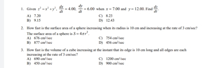 This is in Differential Calculus. This is only multiple choice. Provide necessary