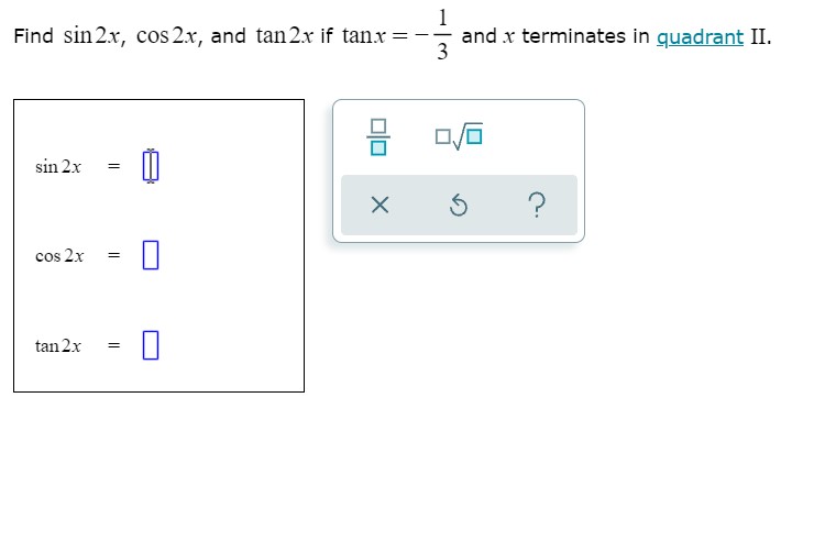 Z v Find all solutions to the equation. oosB=1 Write your answer