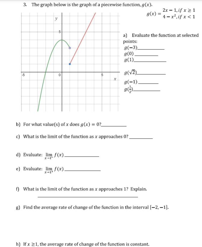 WORK!! WRITE NEATLY!! 5 2. Given the graph of g(x): state the