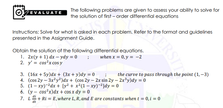 EVALUATE The following problems are given to assess your ability to