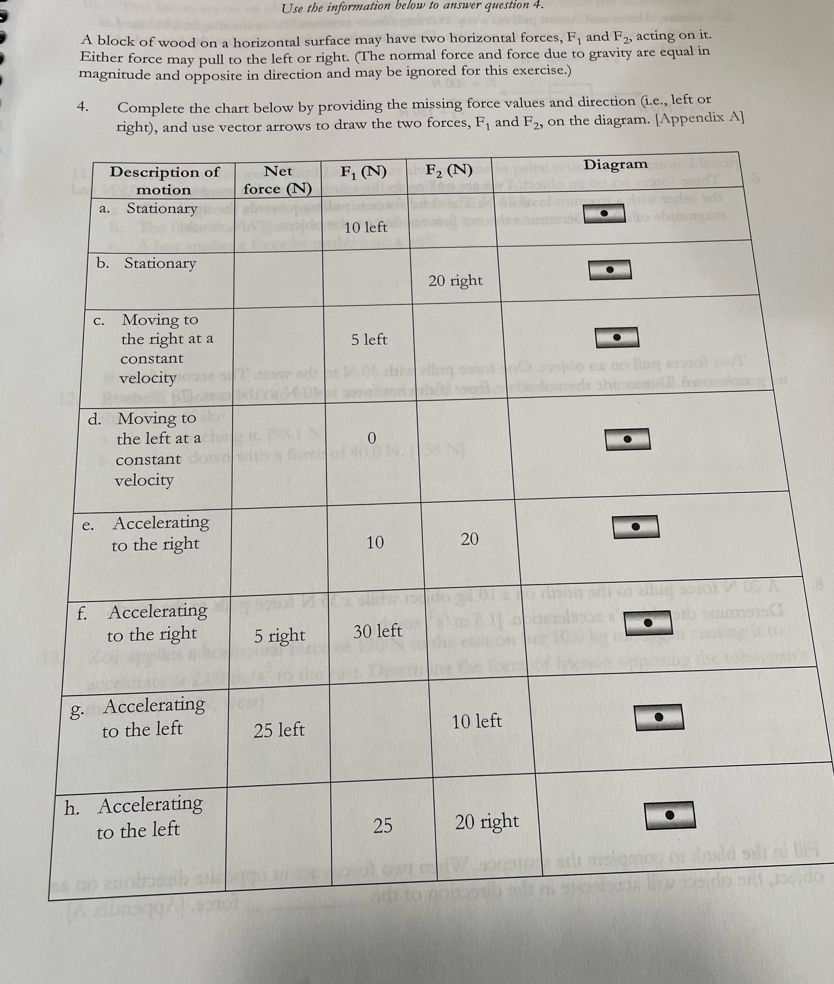 Use the information below to answer question 4. A block of