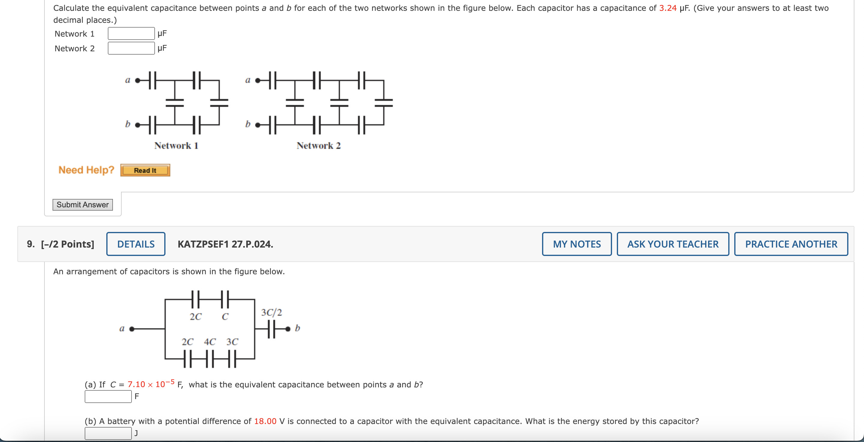  Calculate the equivalent capacitance between points a and b for each