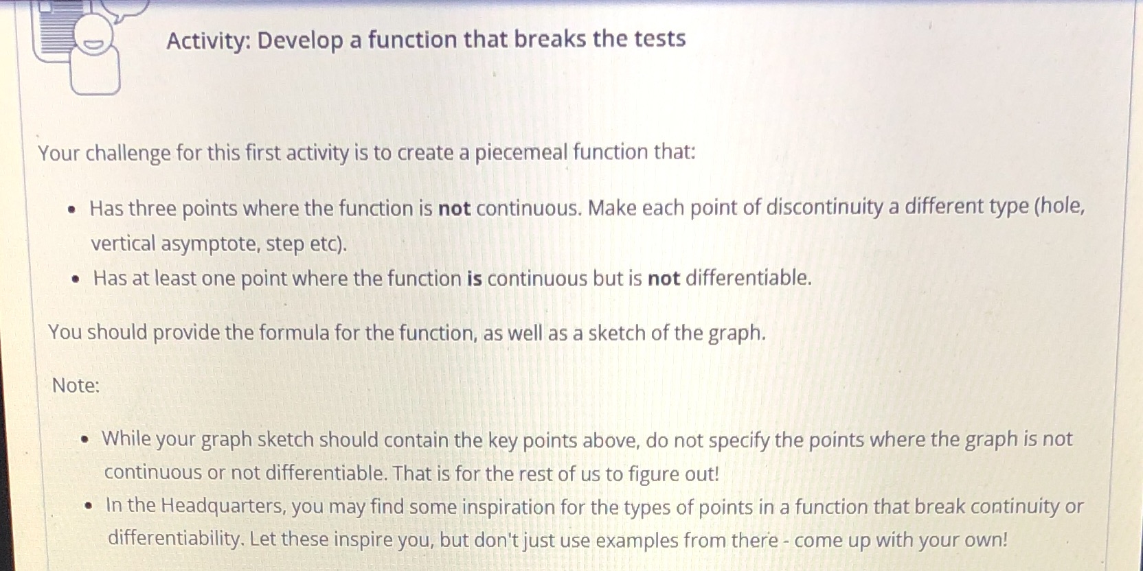  Activity: Develop a function that breaks the tests Your challenge for