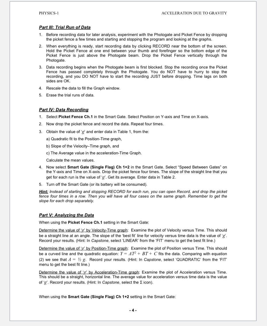 Value error "g' from velocity versus time graph using Ch 1+2 RESULTS