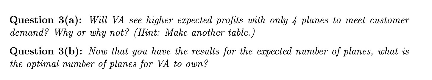  Question 3(a): Will VA see higher expected profits with only 4