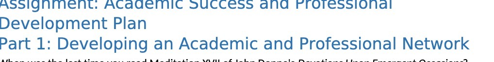 Development Plan Part 1: Developing an Academic and Professional Network