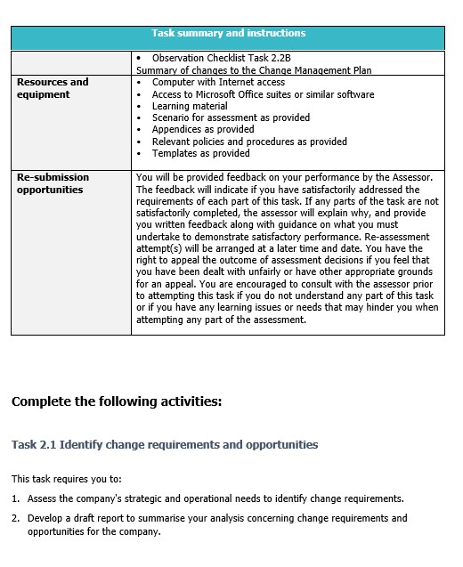 is evidenced by: Change Initiative Opportunity Report in Task 2.1A Demonstrated ability