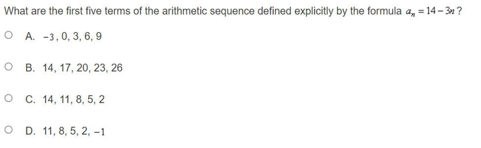  What are the first five terms of the arithmetic sequence defined