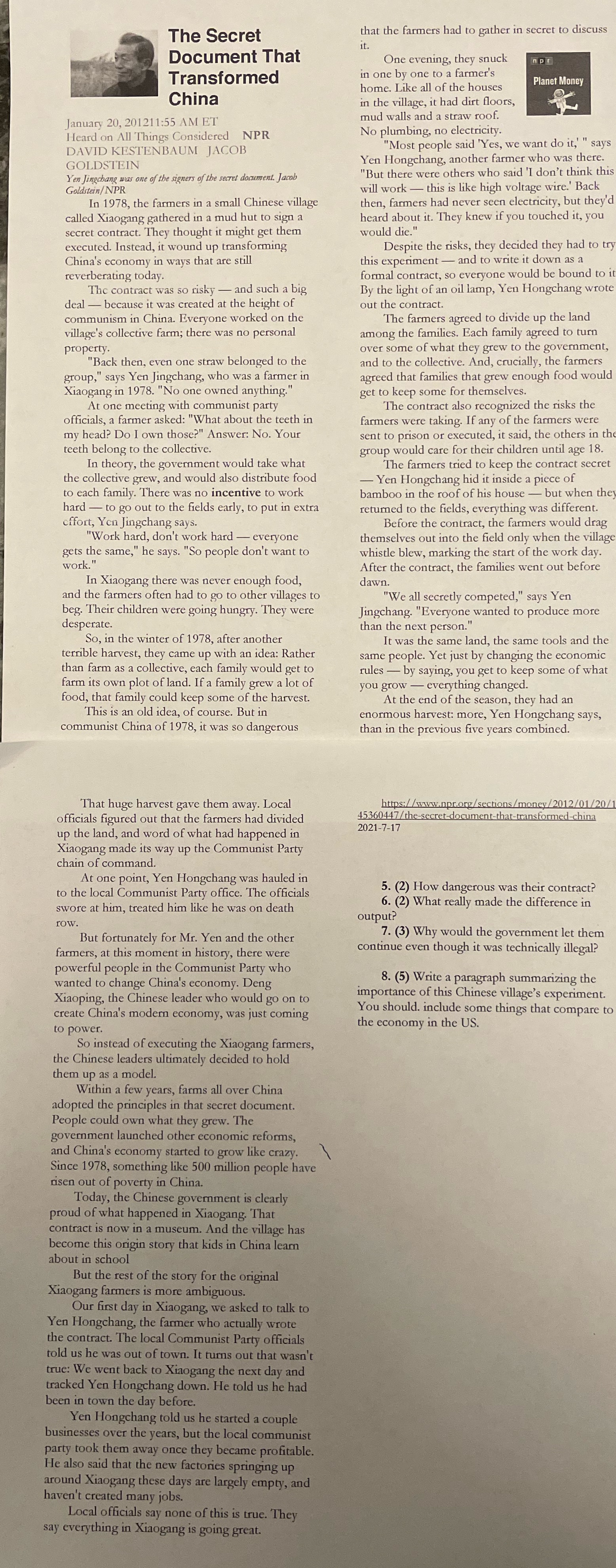 Please help me answer the 4 questions on the second page. The