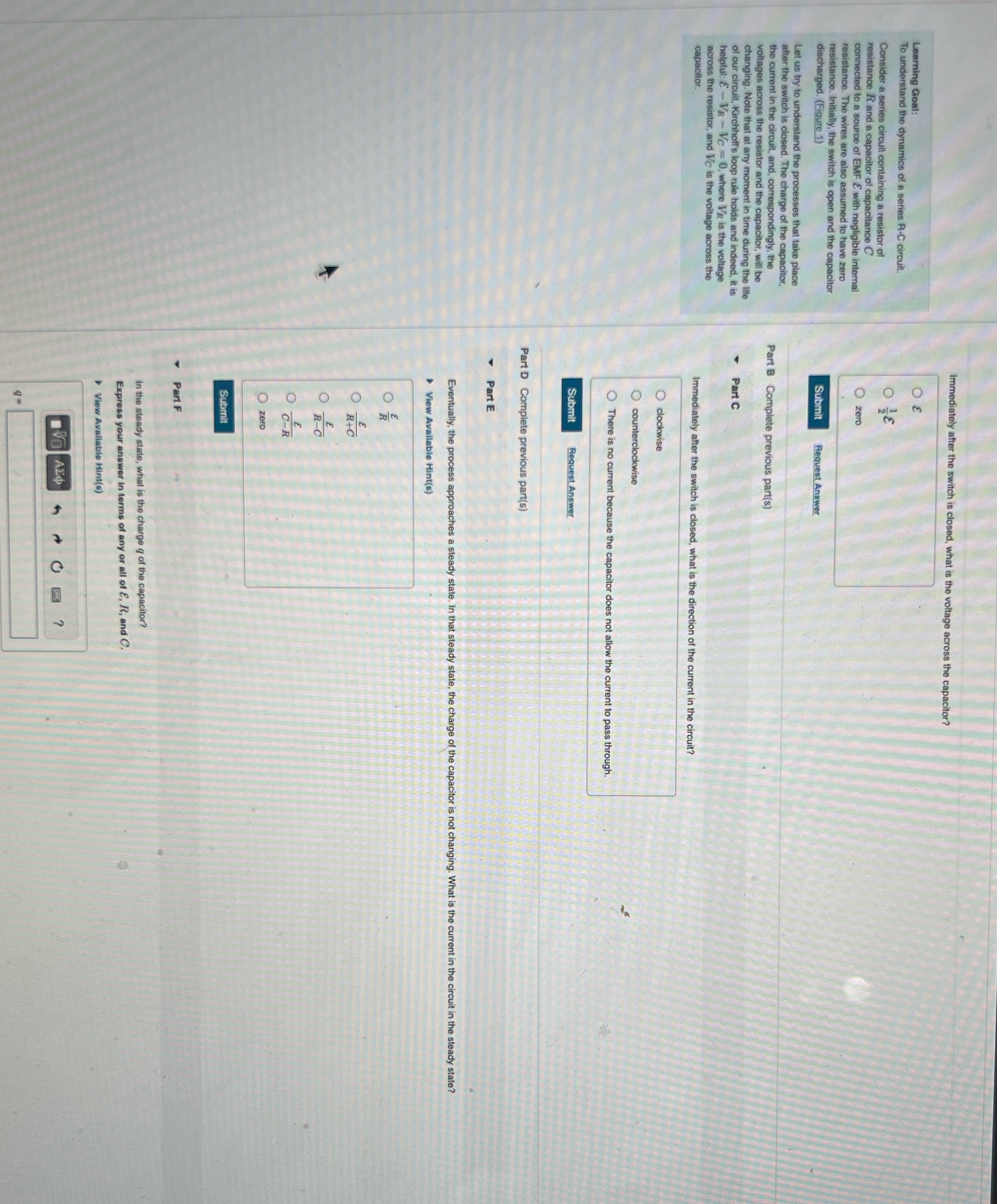mmediately after the switch is closed, what is the voltage across