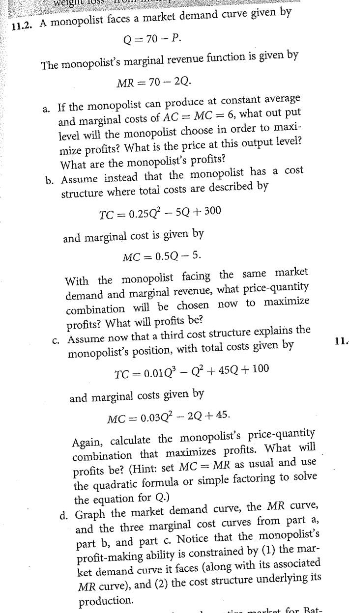 has xed costs of 20 and a constant marginal cost of 5