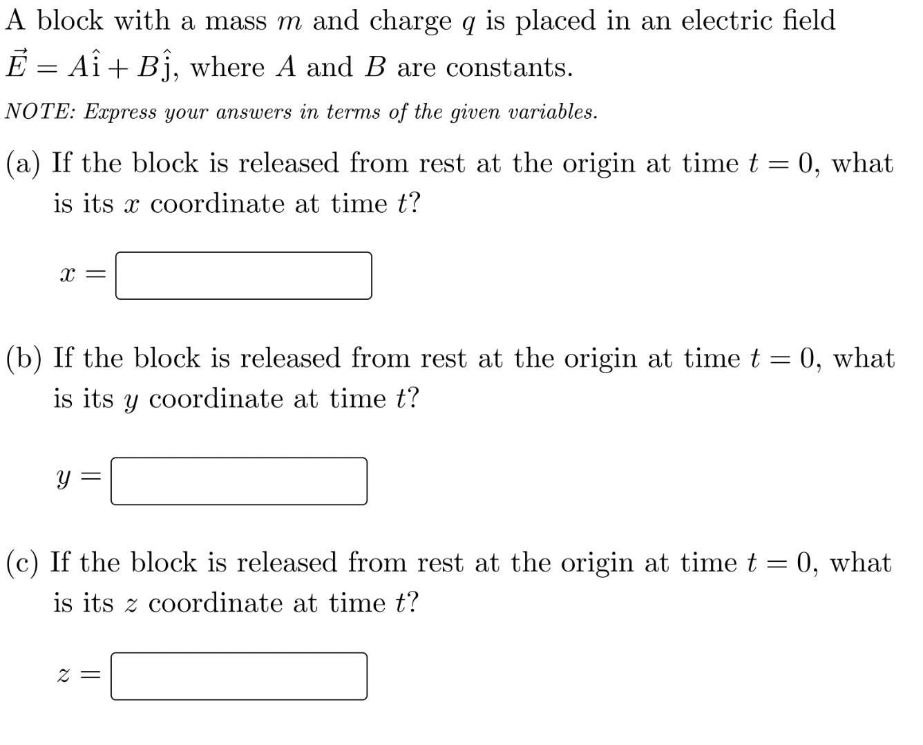  A block with a mass m and charge q is placed