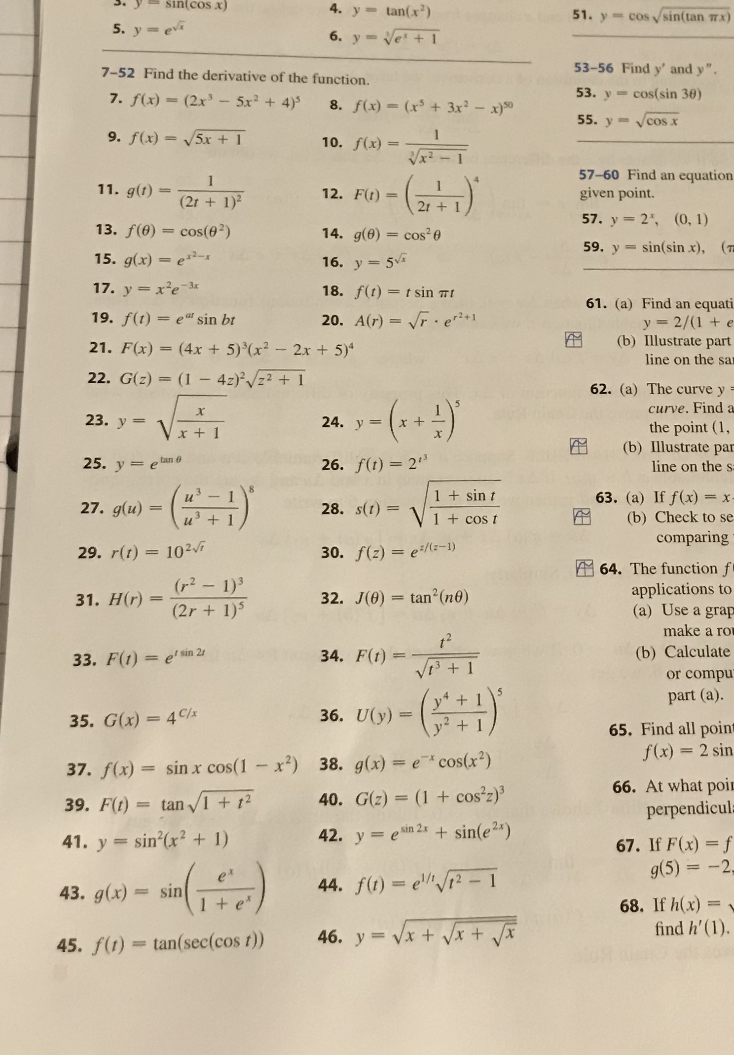 Need help with #43 please. sin(cos x) 4. y = tan(x) 5.