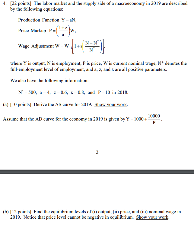 4. [22 points] The labor market and the supply side of a