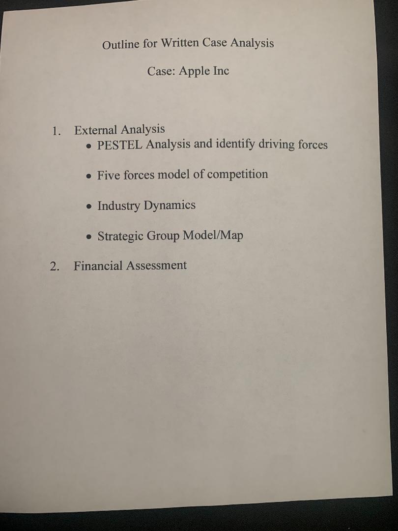 Outline for Written Case Analysis Case: Apple Inc 1. External Analysis