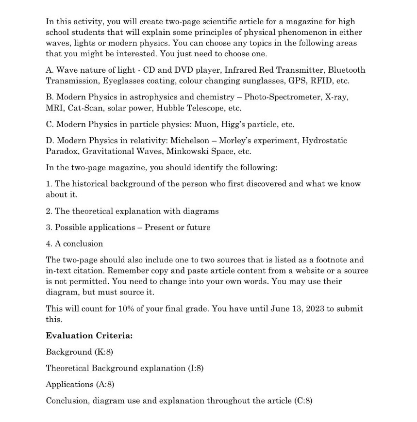 check picture In this activity, you will create two-page scientic article for